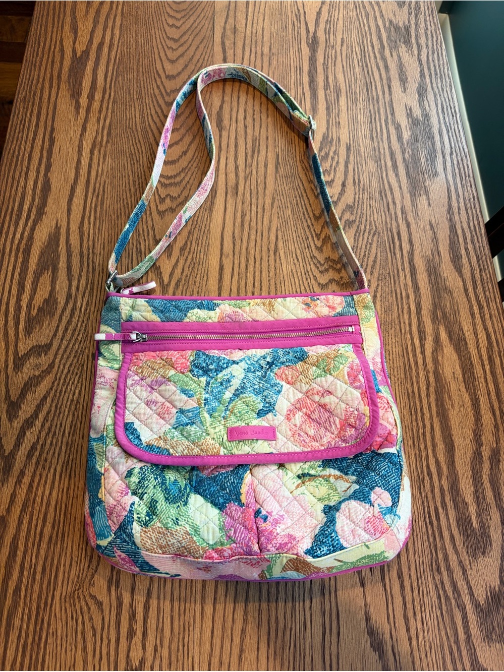 Vera Bradley Quilted Floral Crossbody Bag in Pink and Blue
